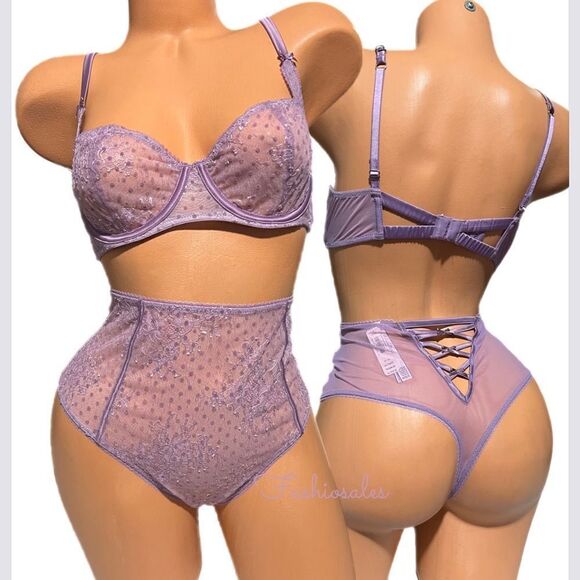 Victoria’s Secret Dream Angels Set dot Mesh Unlined Balconett Bra & Thong - Picture 3 of 10